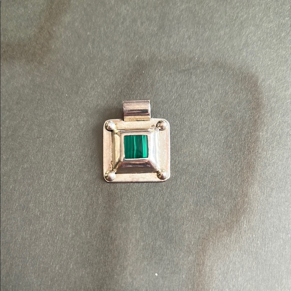 Silver and Green Pendant with Asymmetrical Emerald-Cut Gemstone